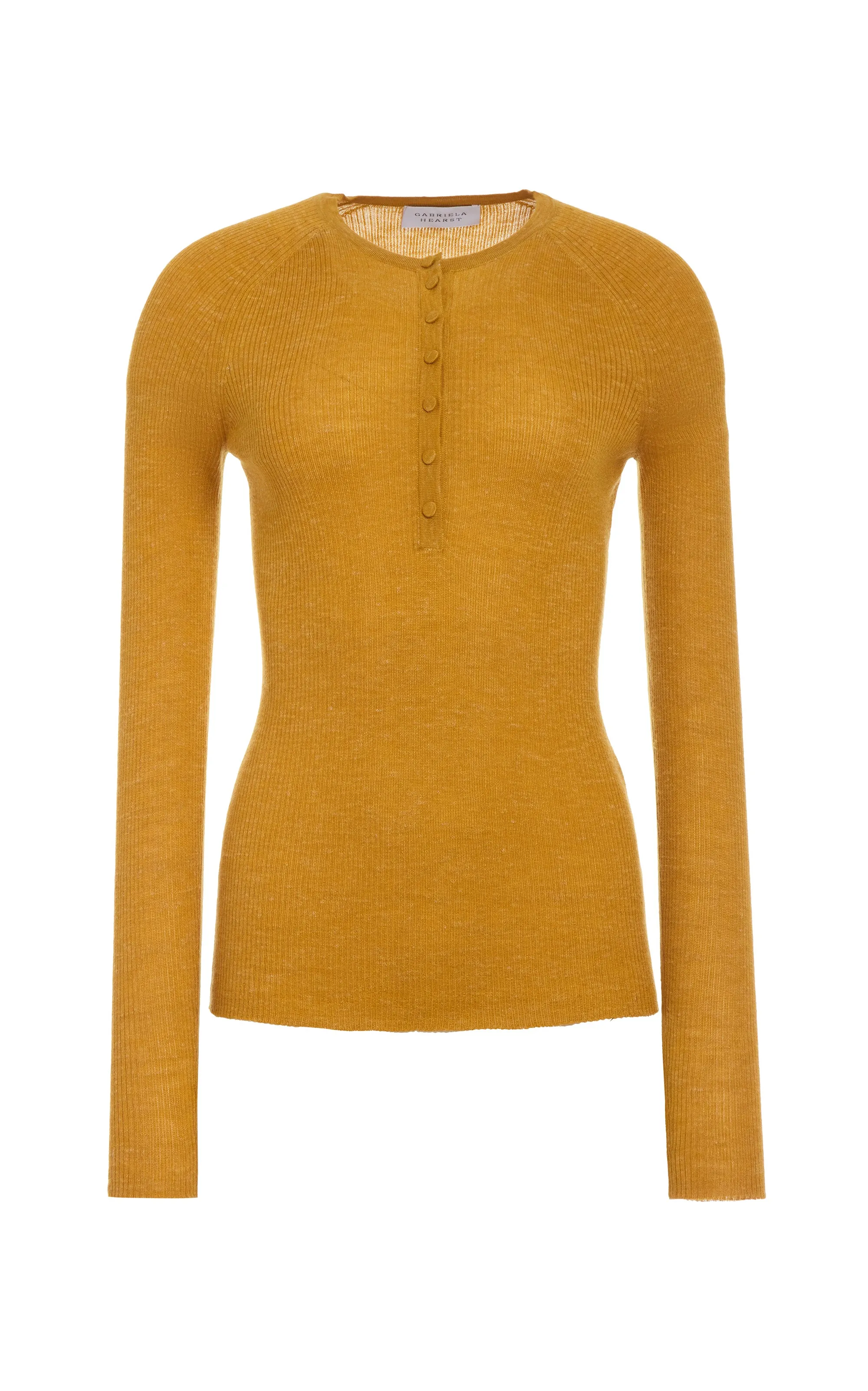 PortableOption Circular Knit Anges Knit Henley in Golden Birch Cashmere Silk with Hemp
