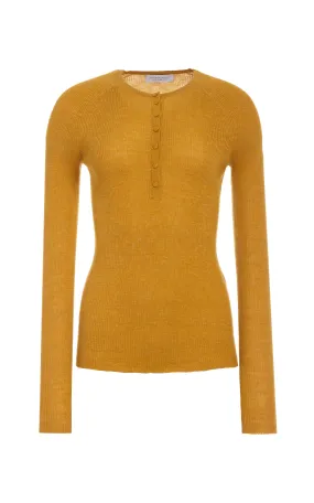 PortableOption Circular Knit Anges Knit Henley in Golden Birch Cashmere Silk with Hemp