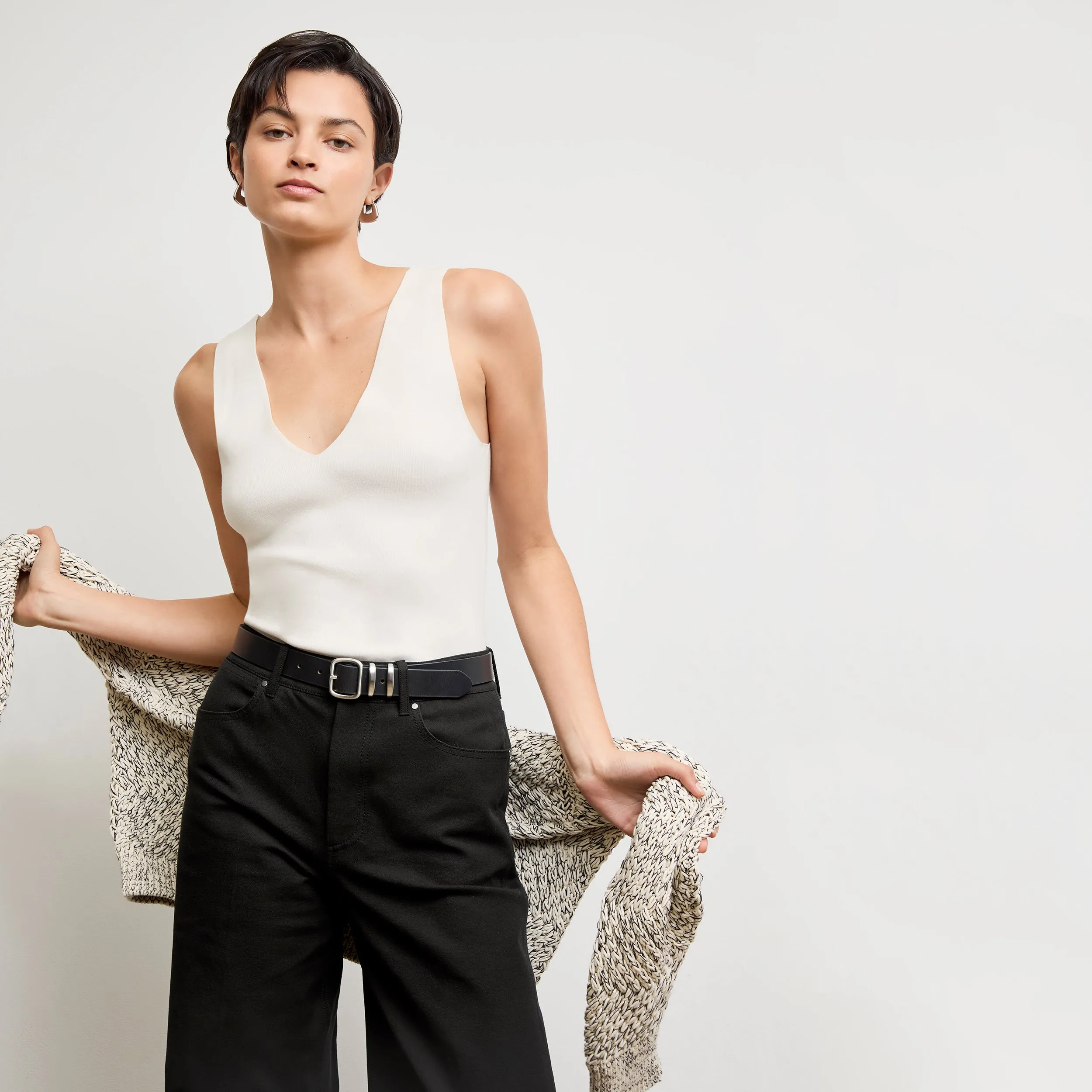 Chill Weather Effortless Style Alecia V-Neck Tank - Eco 365Knit :: Ivory