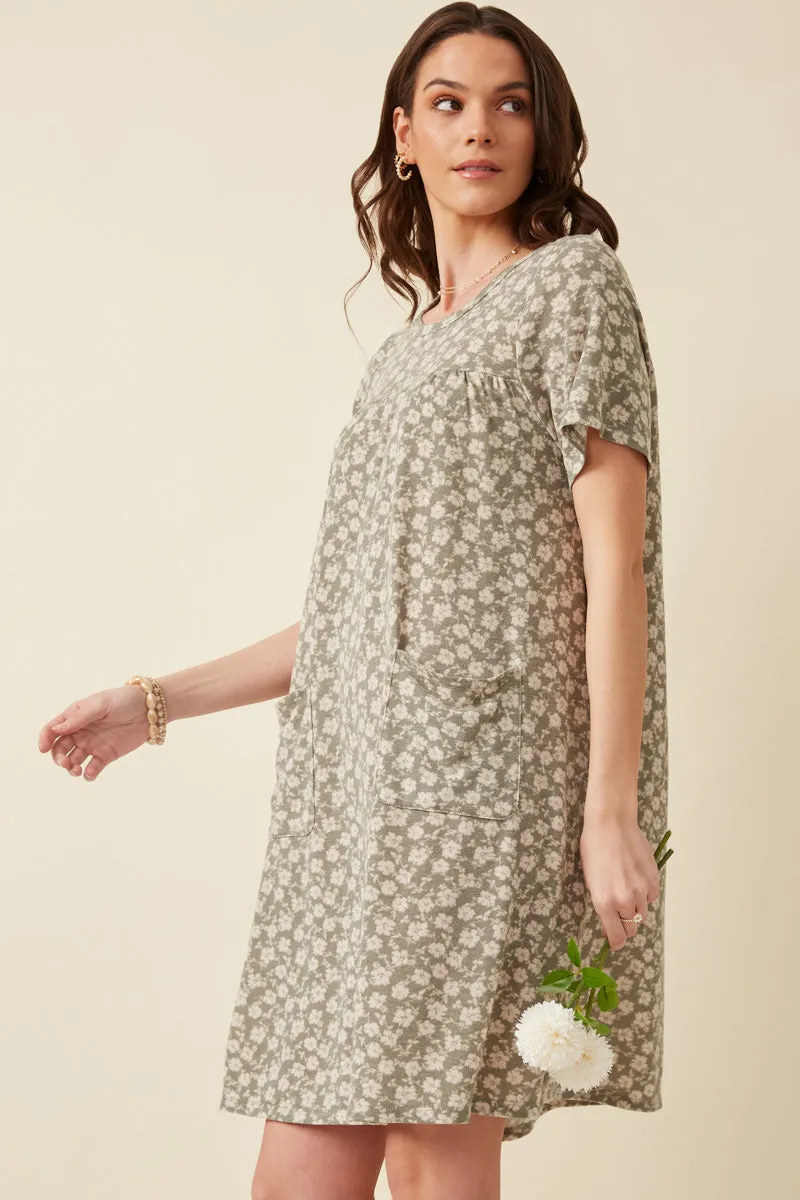 Floral Print French Terry Slouchy Pocket Dress Weekend Chic Fashionable outfit for outings