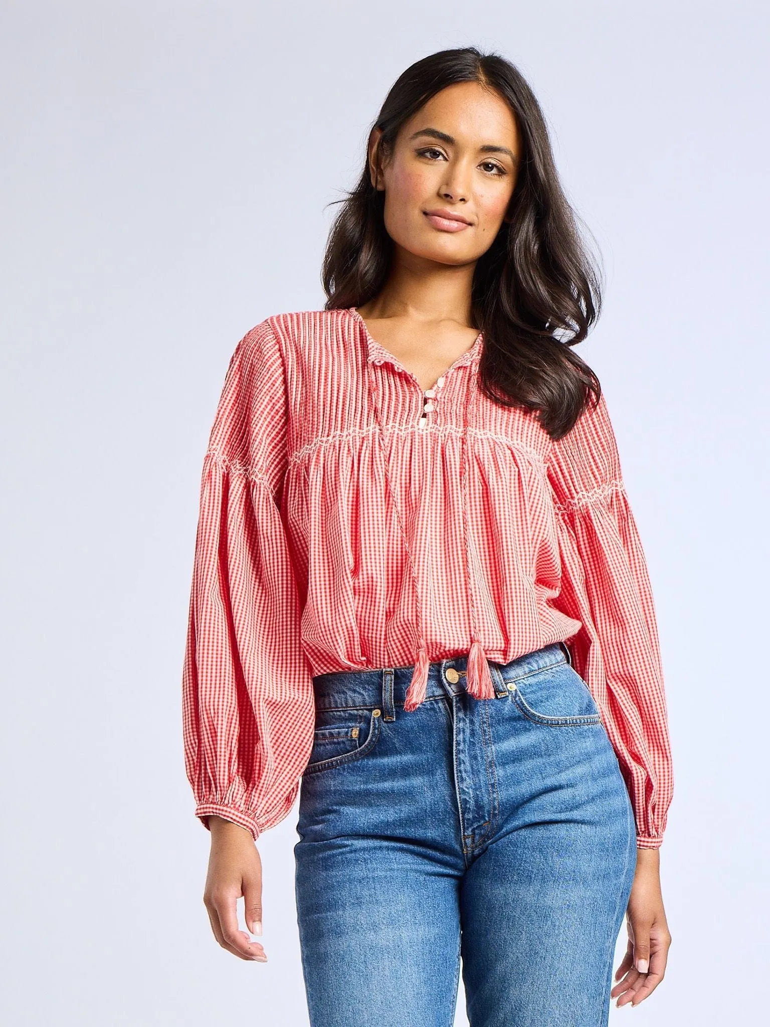 Vivienne Top in Red Gingham Recycled Material Blend NonChafeCollarTech