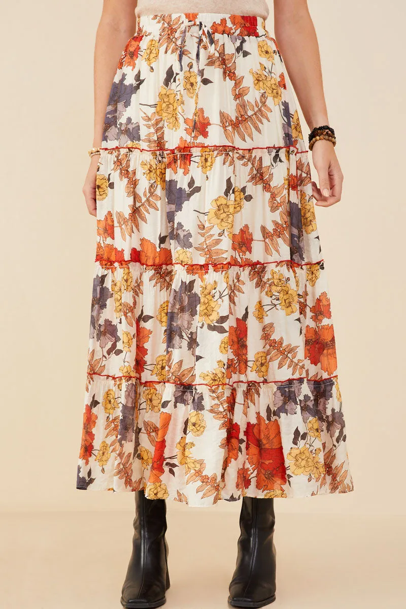 Textured Floral Contrast Merrowed Tiered Skirt Simple Fit