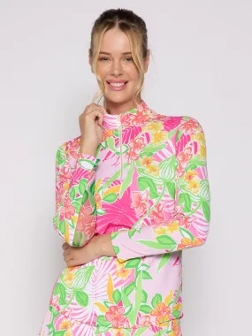 Multi Panel Construction MinimalistCut Quarter Zip Sun Protection Top In Island Pink