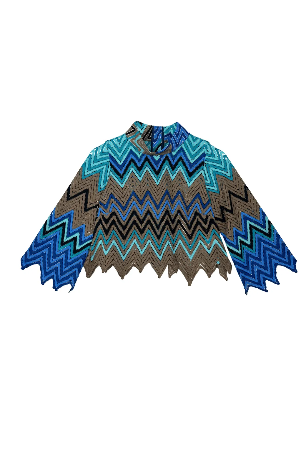 Buru x Kelly Golightly Le Cropped Mod Top - Flame Stitch HighNeckCut Lightweight Knit