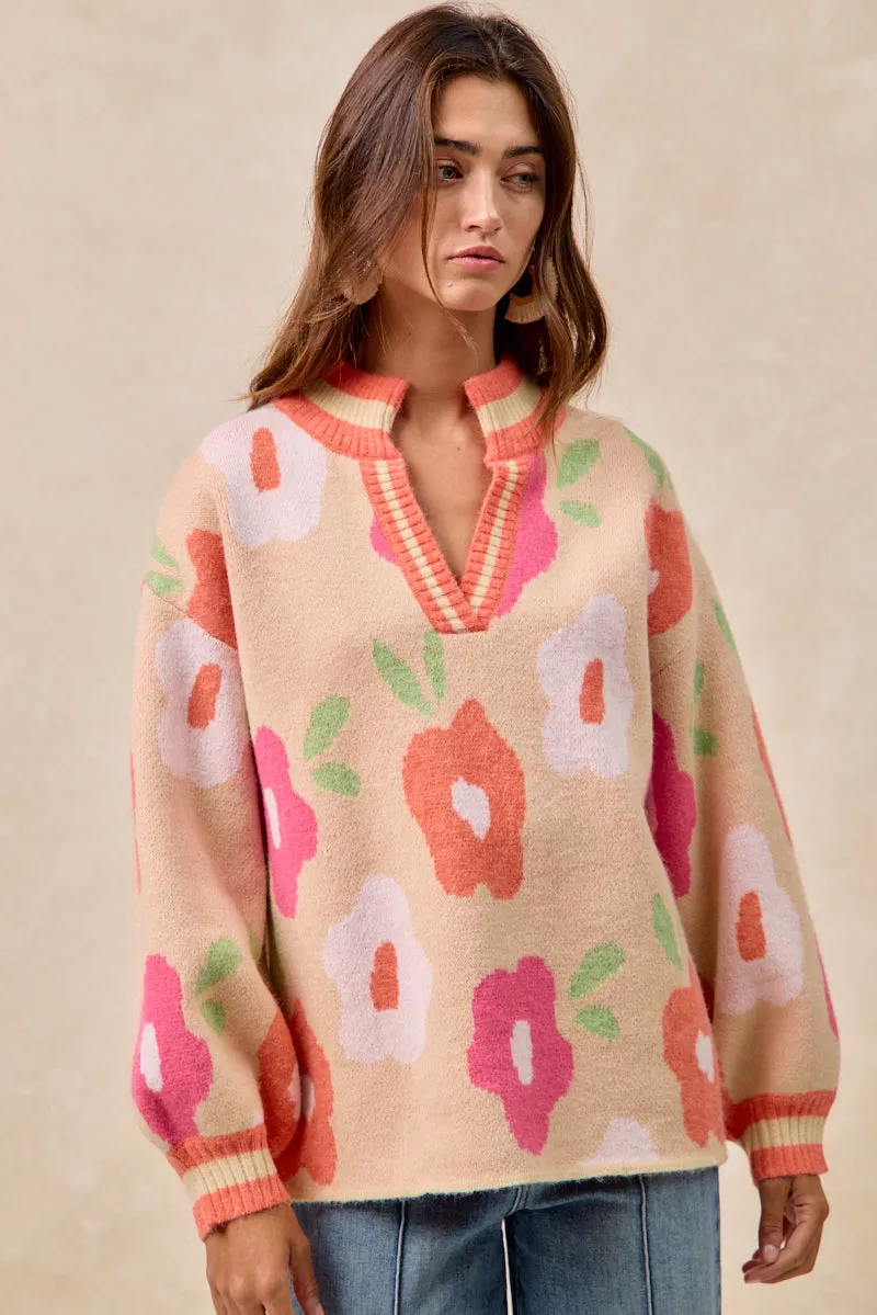 IT4554S-01 | FLOWER PRINTED V NECK BANDED TOP Versatile Design All Day Wear