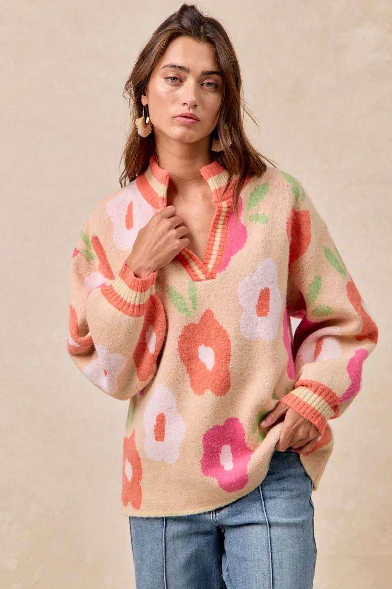 IT4554S-01 | FLOWER PRINTED V NECK BANDED TOP Tall Length