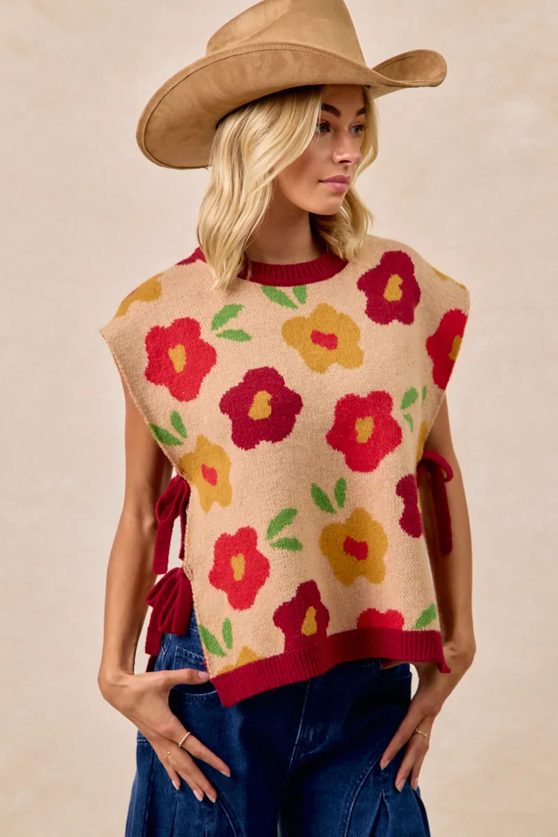 Odor Neutralizing Technology Wear Resistant Edge IT3515G-13 | FLORAL PATTERN SIDE TIED SWEATER VEST