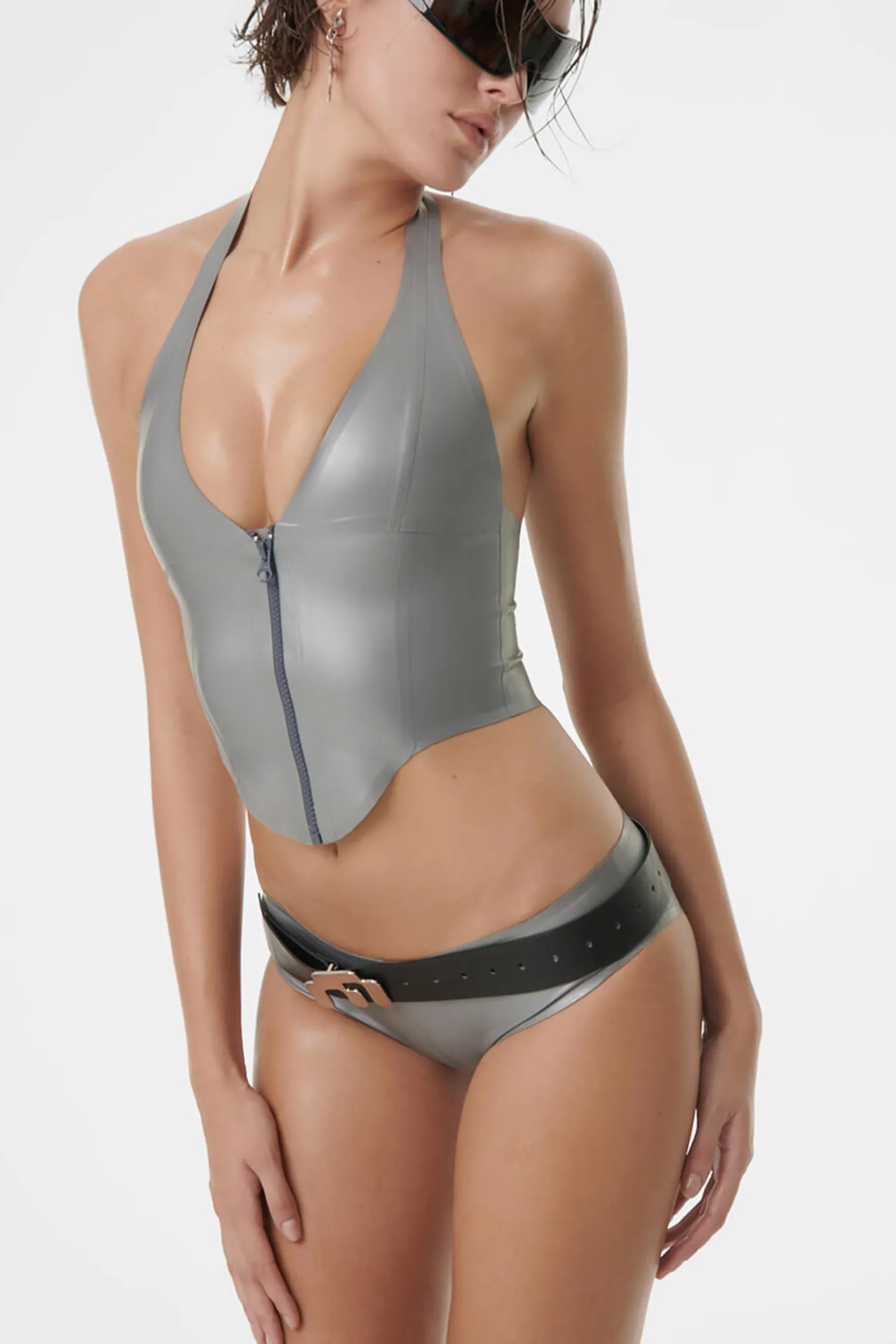 Flexible Waistband RollUpCuff MARA CORSET - DARK GREY LATEX