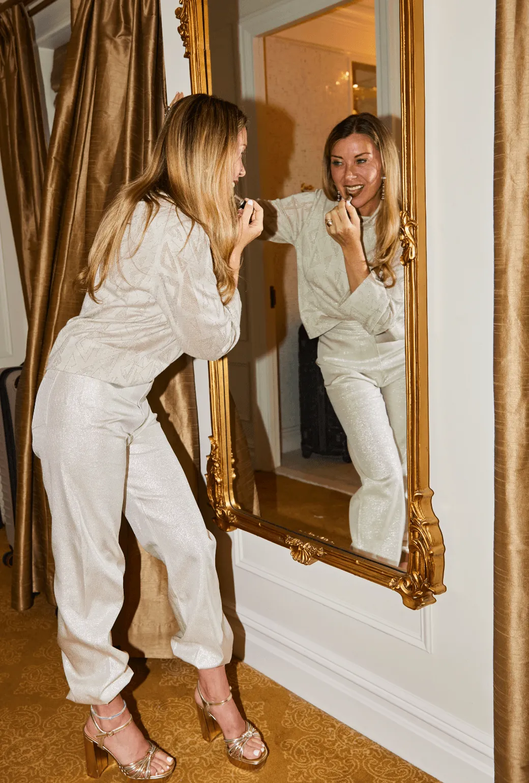 Buru x Tori Mellott Jester Pants - Silver Lam?? Form Fitting Refined fit