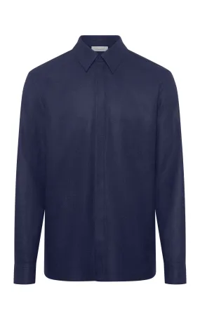 Abbe Shirt in Navy Wool Cashmere Flannel SlimFit