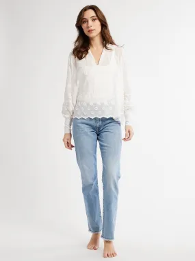 MeshPanelIntegration Freya Top in White Petal Embroidery