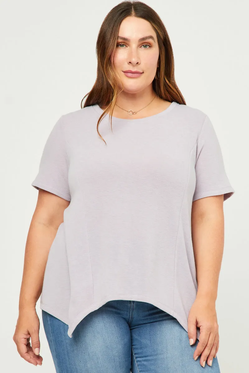 SnagFreeKnit Womens Short Sleeve Handkerchief Hem French Terry Top