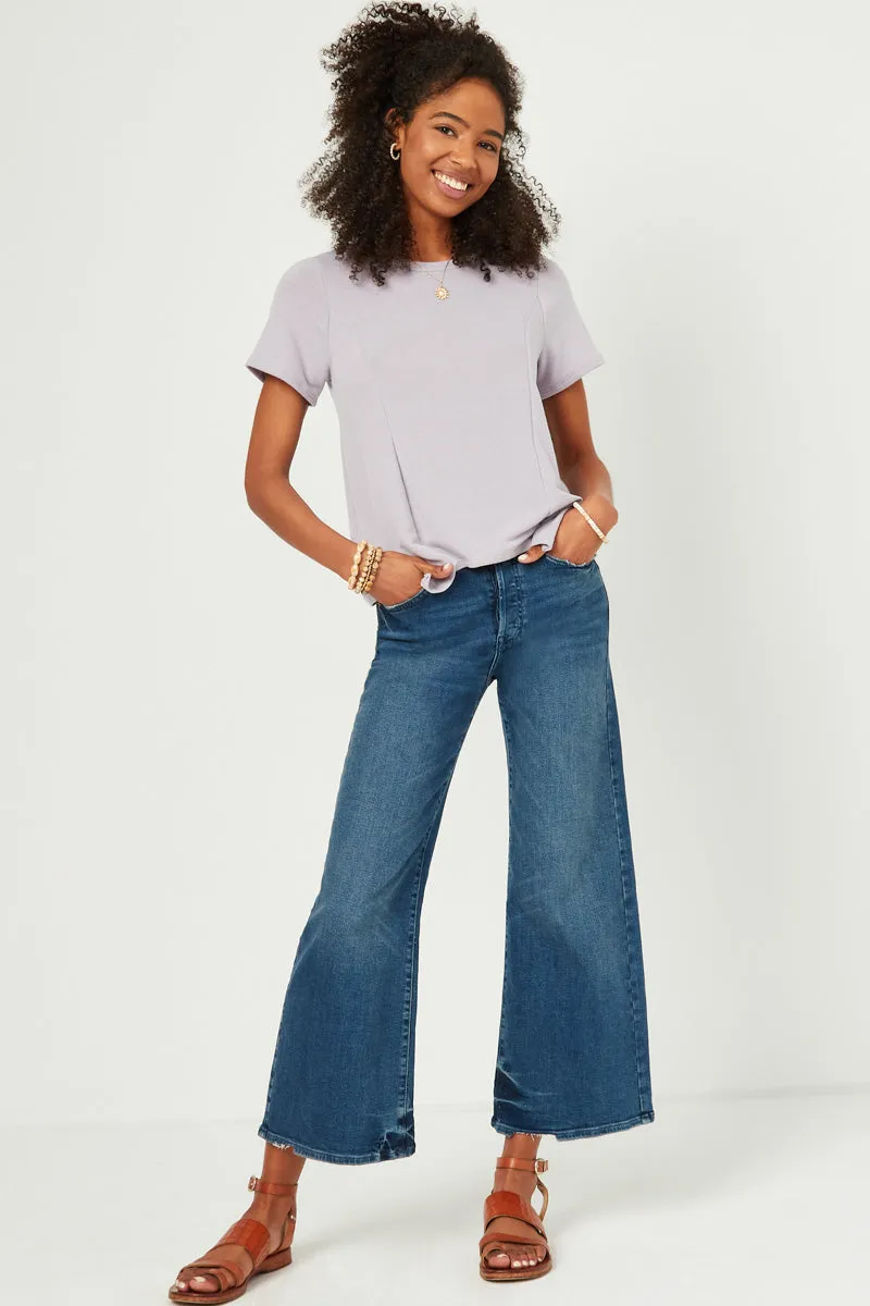 Reflective details HighDurabilityWeave Womens Short Sleeve Handkerchief Hem French Terry Top