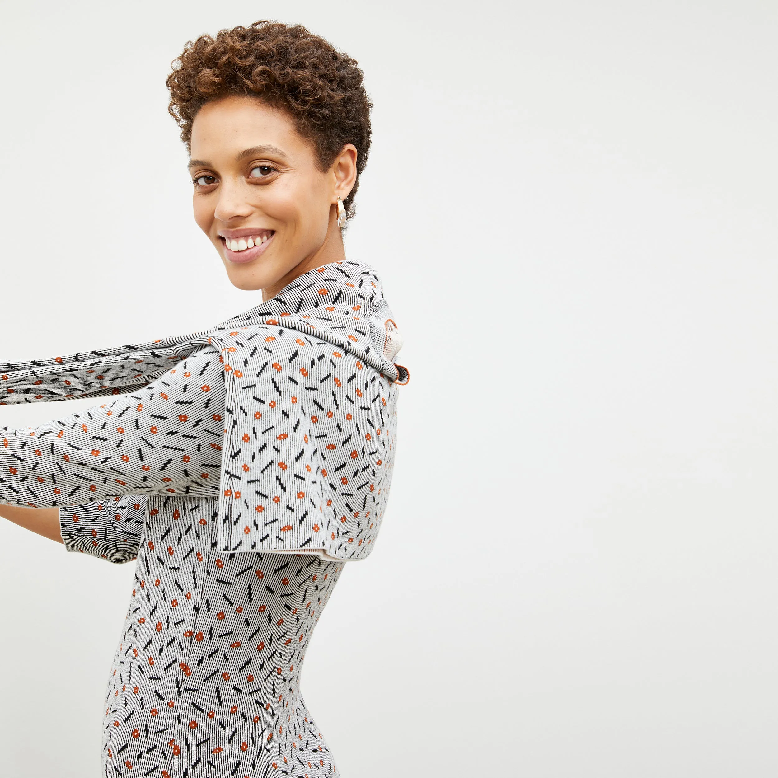 Elasticated Trim Moisture Control Lining Relaxed Crew Neck Tippy Dress - Sprinkle Knit :: Brick / Black