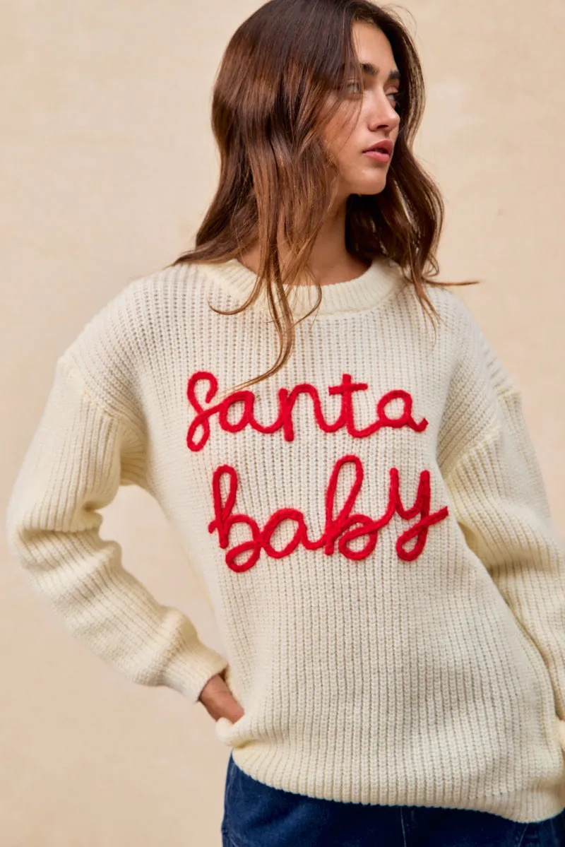 Stay Cool IP5685G-87 | CHRISTMAS SANTA BABY LETTER EMBROIDERY SWEATER