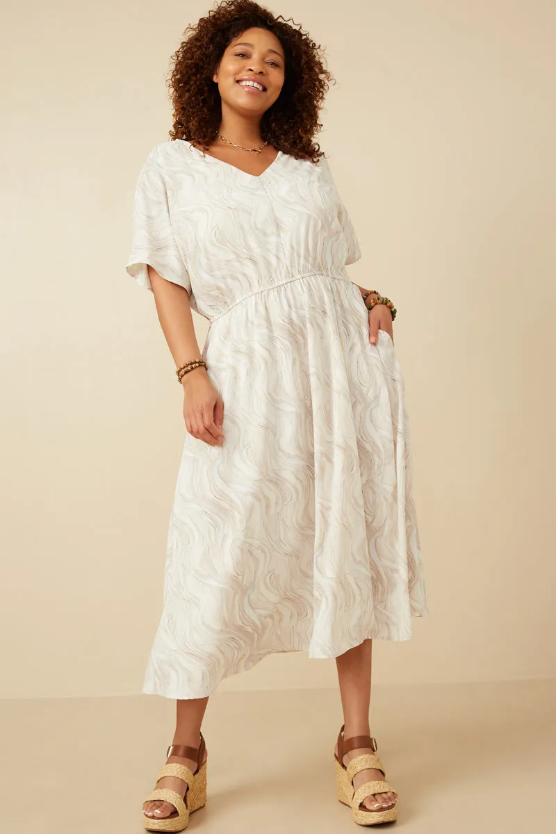 Soft Wave Print Dolman Sleeve Dress Classic Cut
