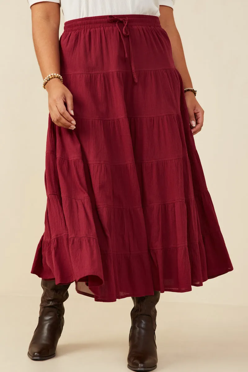 Textured Drawstring Waist Tiered Skirt Minimal Look