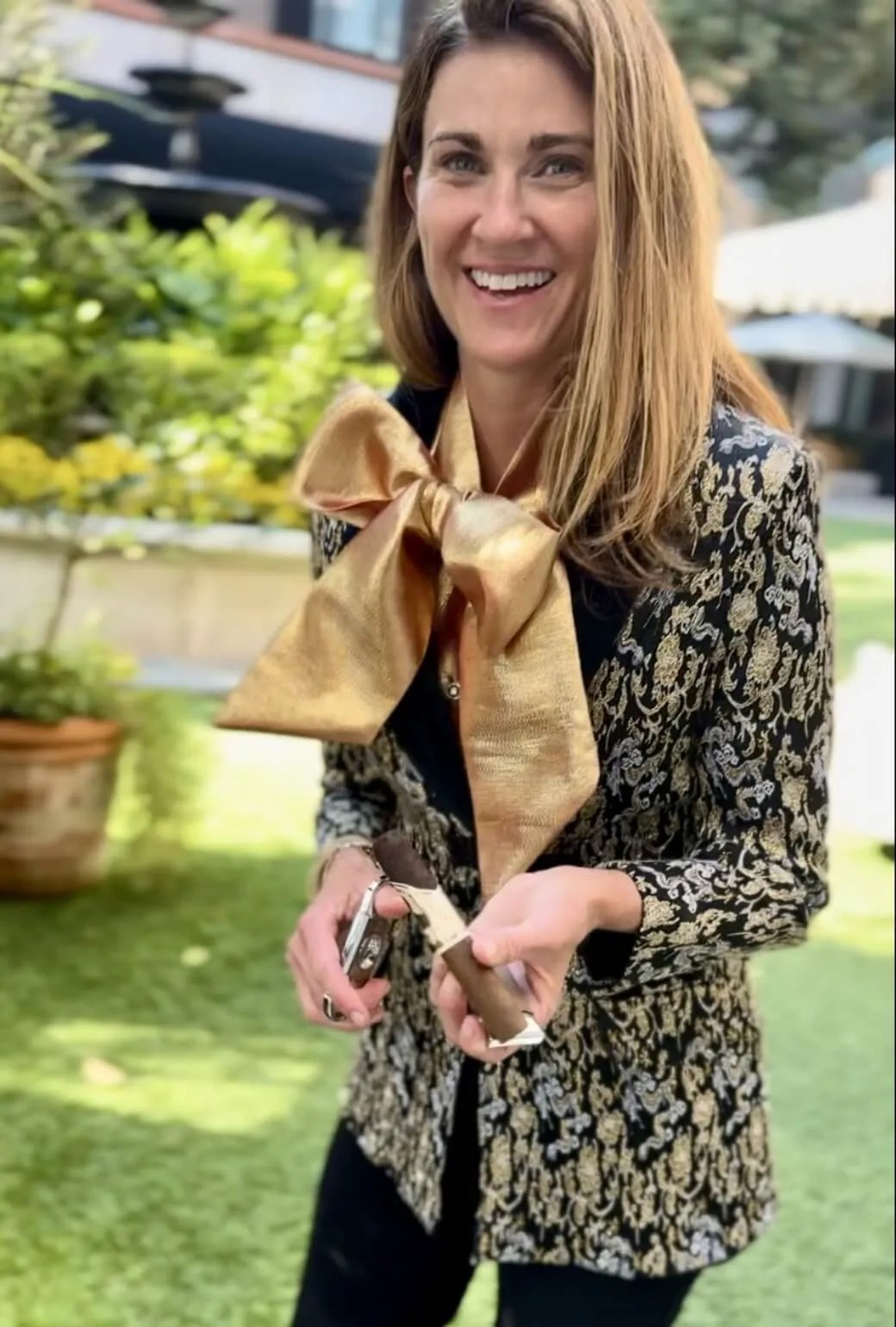 Big Bow Blouse Cropped - Gold Organza MultiDirectionalStretch Thermal Regulation Fabric