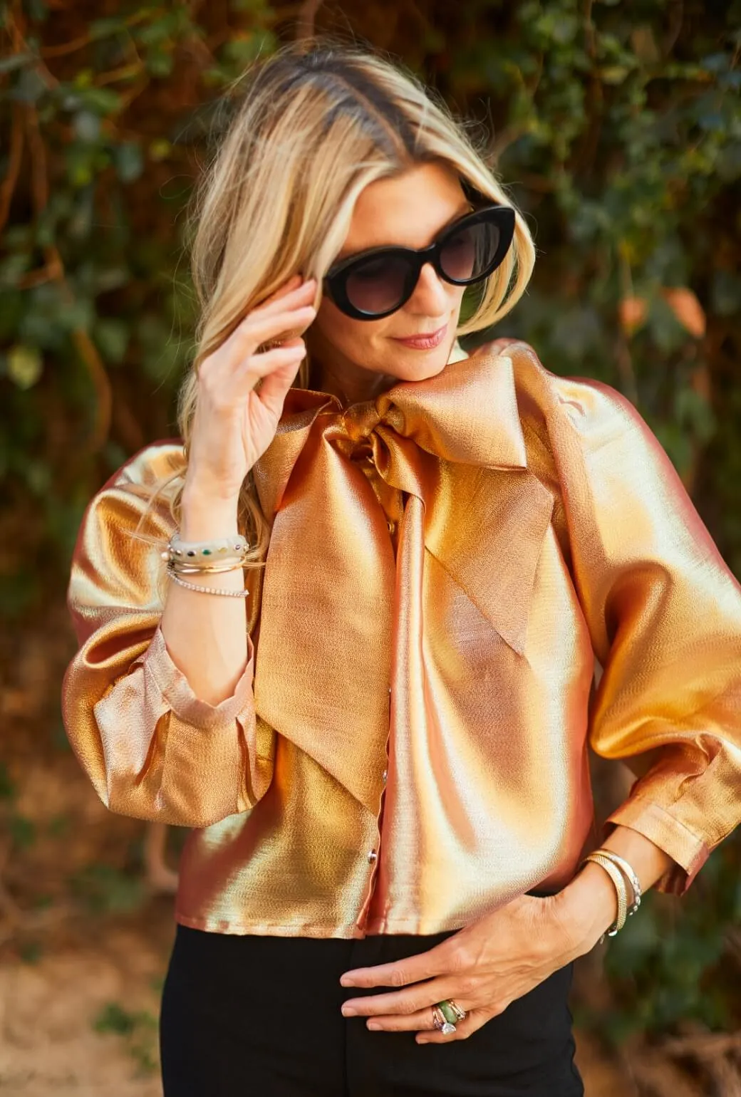 Big Bow Blouse Cropped - Gold Organza StretchComfort
