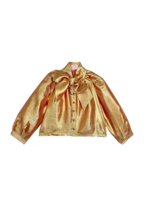 RaglanSleeve Big Bow Blouse Cropped - Gold Organza