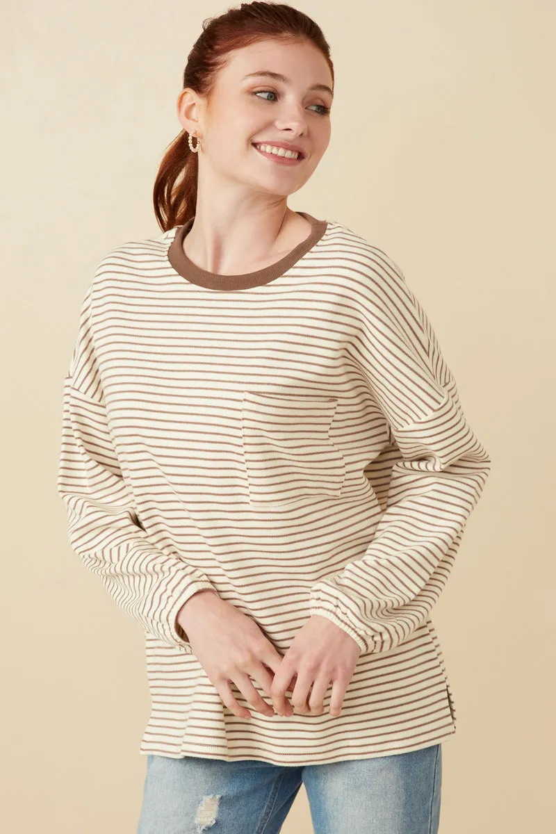 preshrunk Odor Resistant Technology Soft Stripe Knit Contrast Banded Long Sleeve Tee
