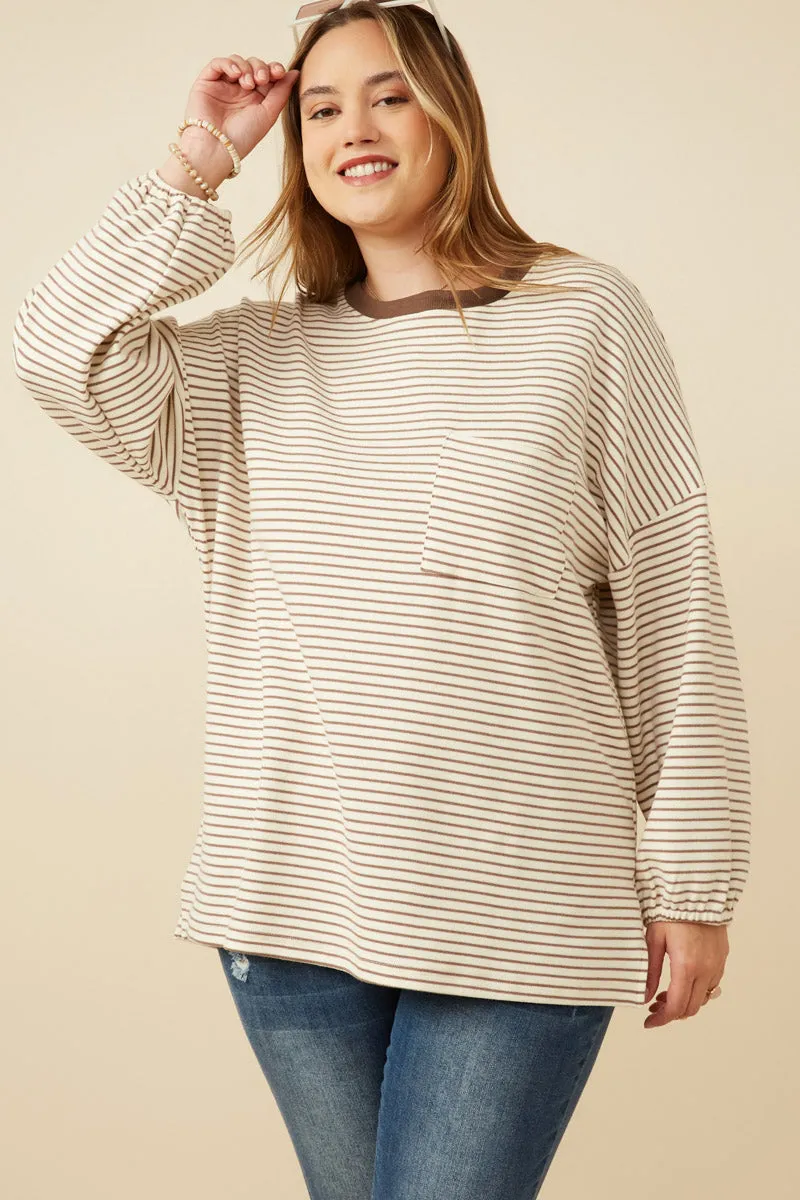 Wear Resistant Edge QuickRelease Closure Soft Stripe Knit Contrast Banded Long Sleeve Tee