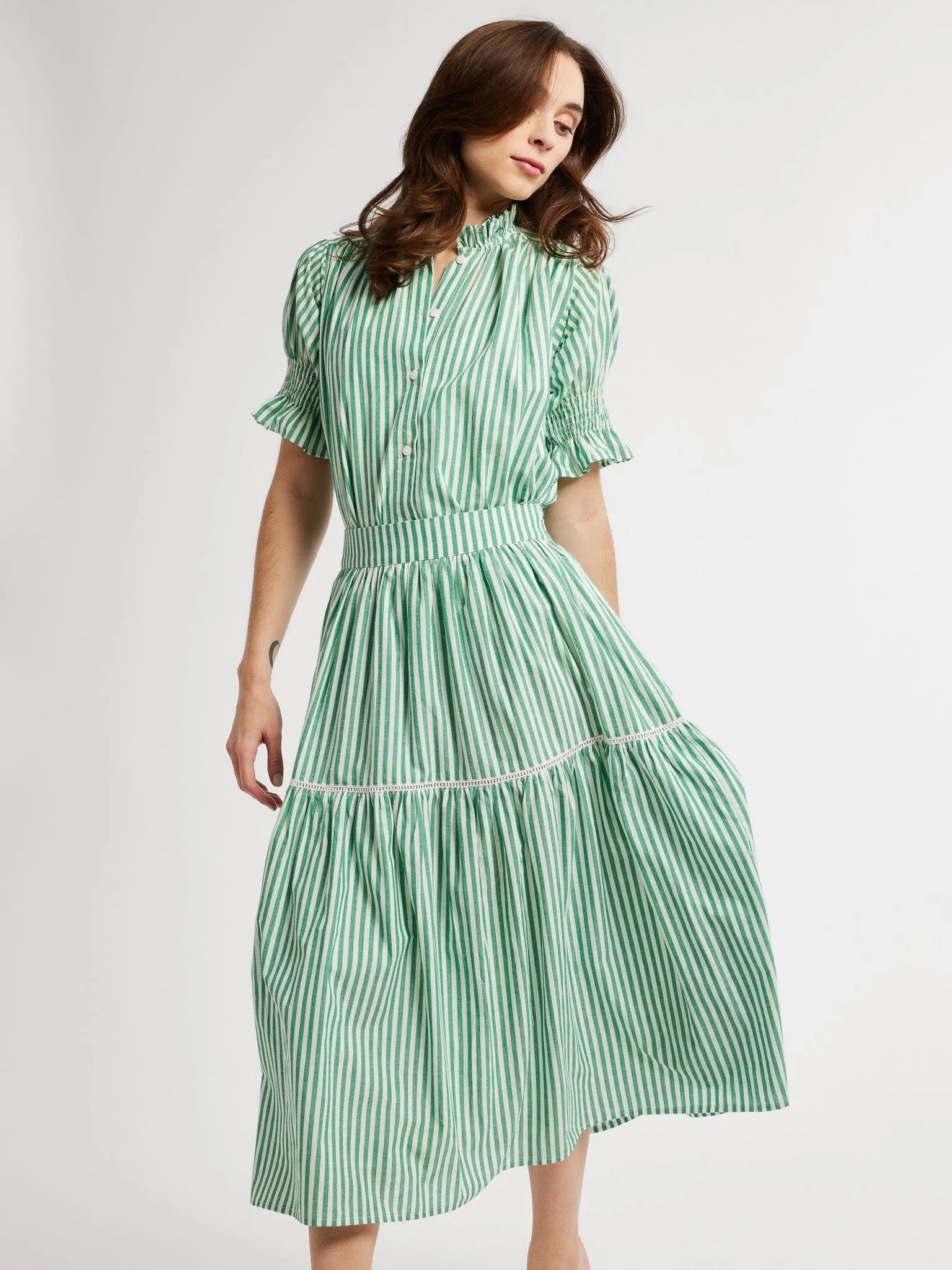 Drop Shoulder Shrinkage Prevention Treatment Betty Skirt in Kelly Stripe