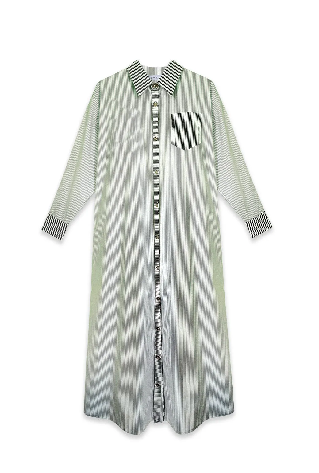 Adaptive Fit Technology Midi Boyfriend Shirtdress - Olive Stripe
