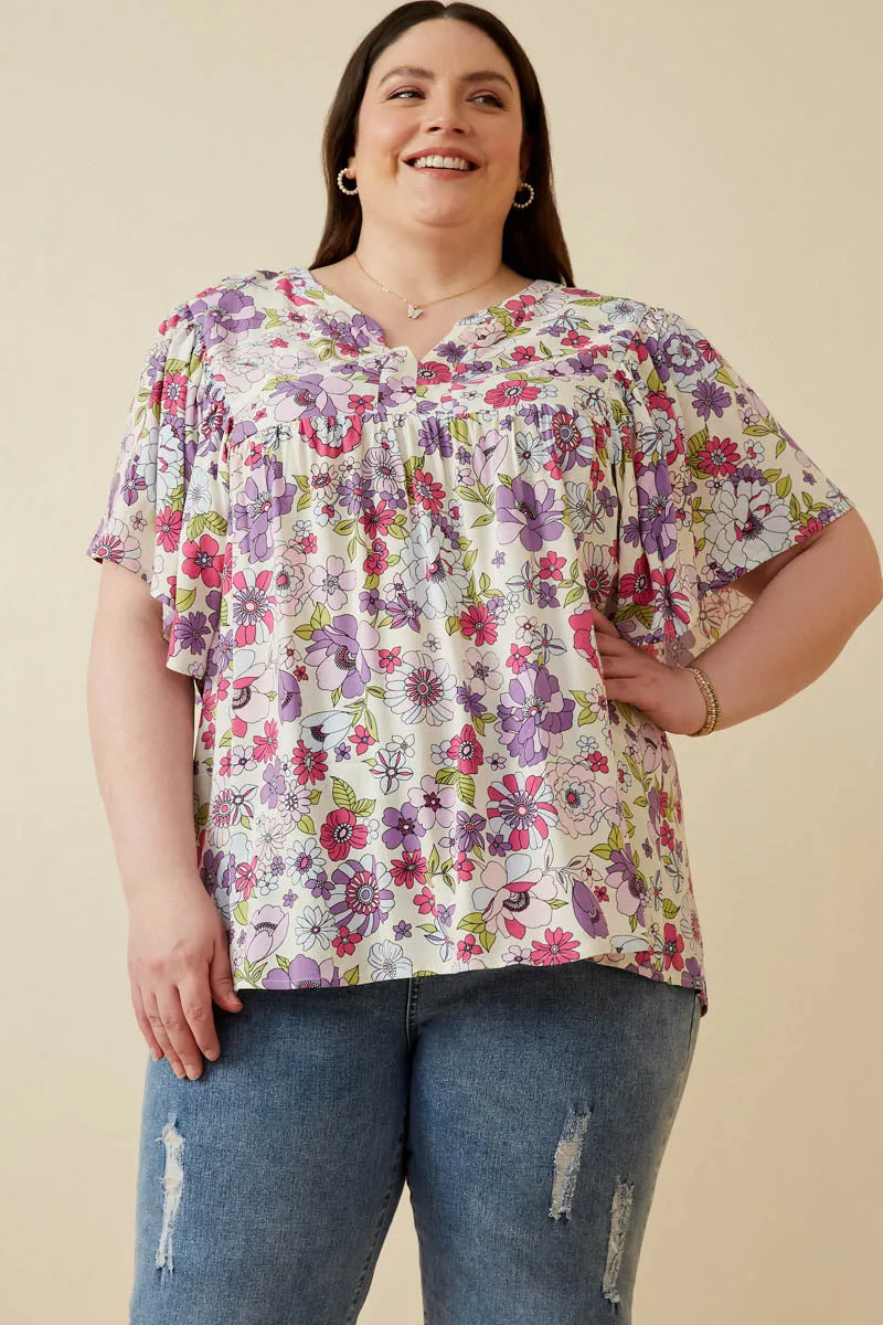 Retro Floral Flutter Sleeve Top AllPurpose Design
