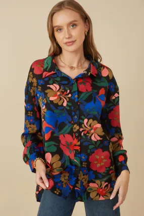 Retro Floral Satin Button Down Oversized Shirt AntiPill Surface