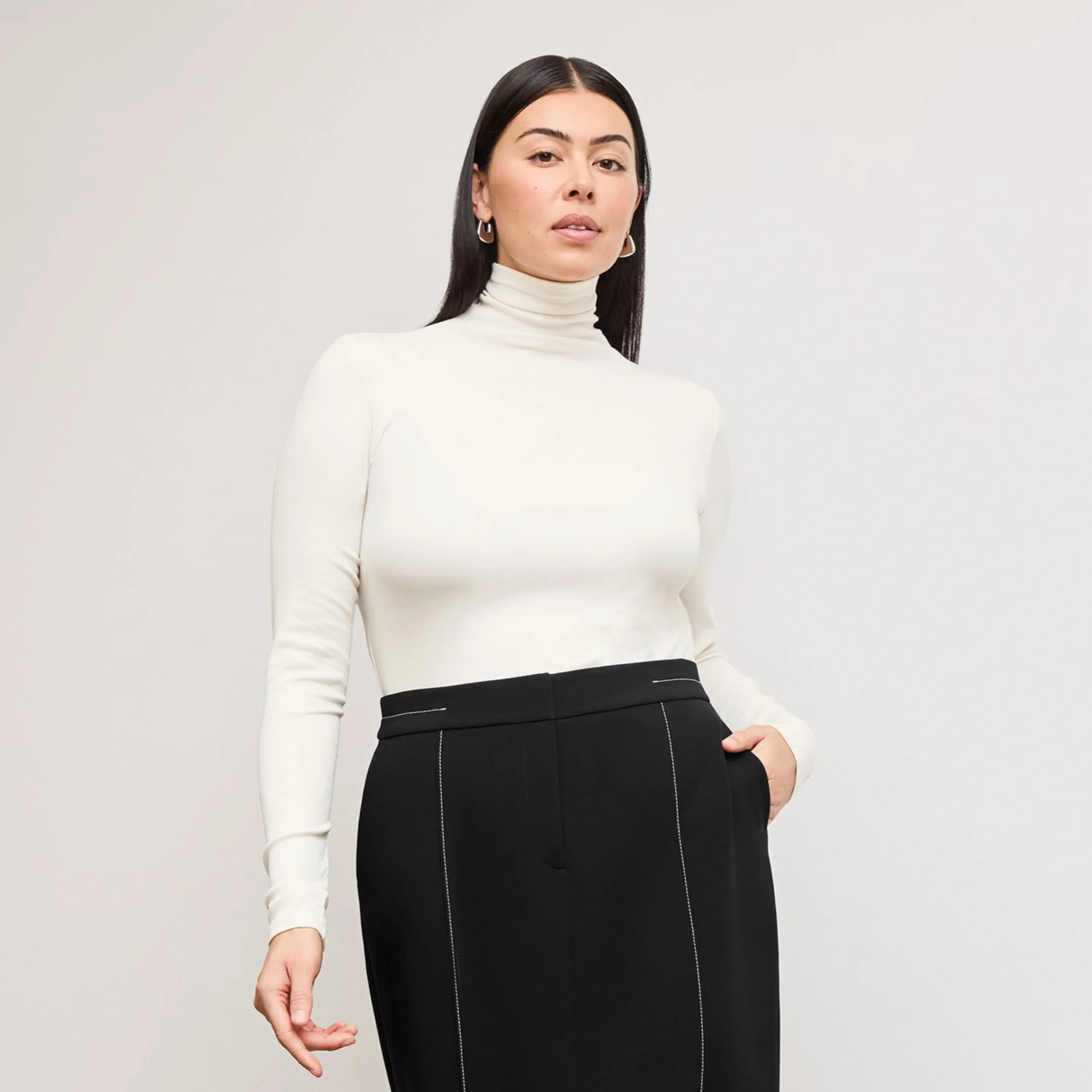 Axam Layering Turtleneck - Organic Ribbed Pima Cotton :: Ivory Formal top CushionedSupport