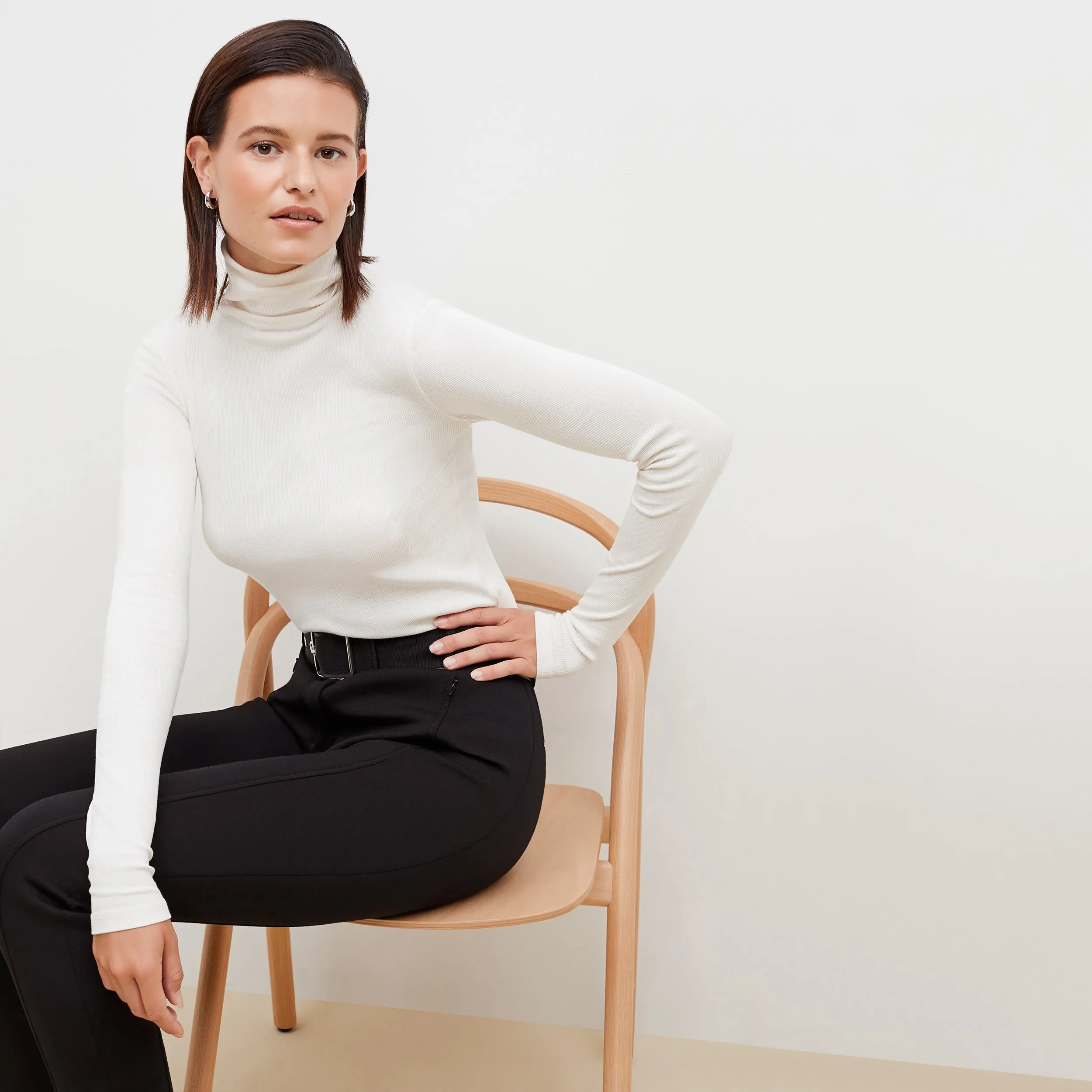 Axam Layering Turtleneck - Organic Ribbed Pima Cotton :: Ivory RelaxedNeckline Ergonomic Cut
