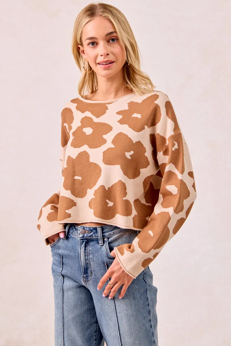 IT4307-01 | FLOWER PATTERNED SWEATER TOP WITH LONG SLEEVES Comfortable Fabric Fire Retardant Treated Fabric