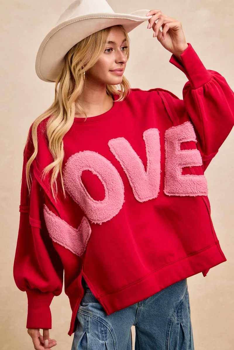 IT3426S-42 | BRUSHED TERRY LOVE FLEECE PATCHWORK FLEECE TOP Matte Surface Texture Basic Layers