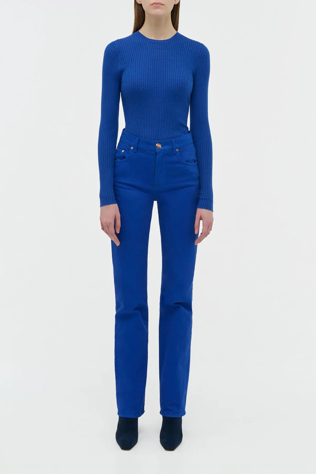 Lightweight Layering Option Rey Straight-leg Jean in Cobalt Recycled Cotton Denim