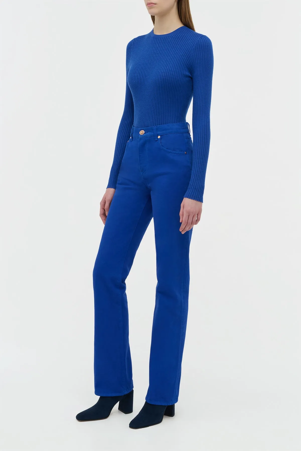 Rey Straight-leg Jean in Cobalt Recycled Cotton Denim Layered Collar Structure