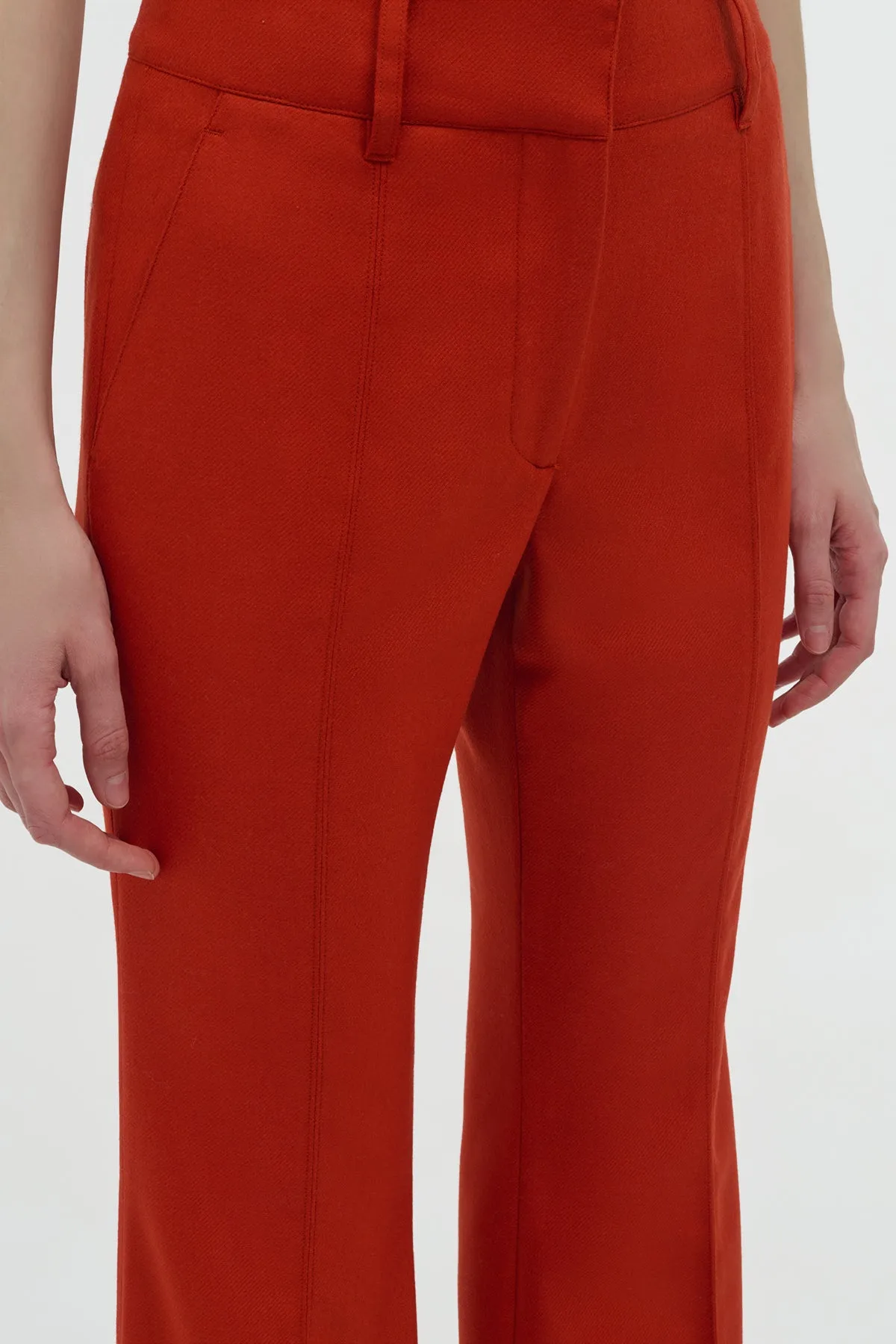 Rhein Flare Pant in Antelope Orange Wool Cashmere Flannel Ultra Soft Handfeel