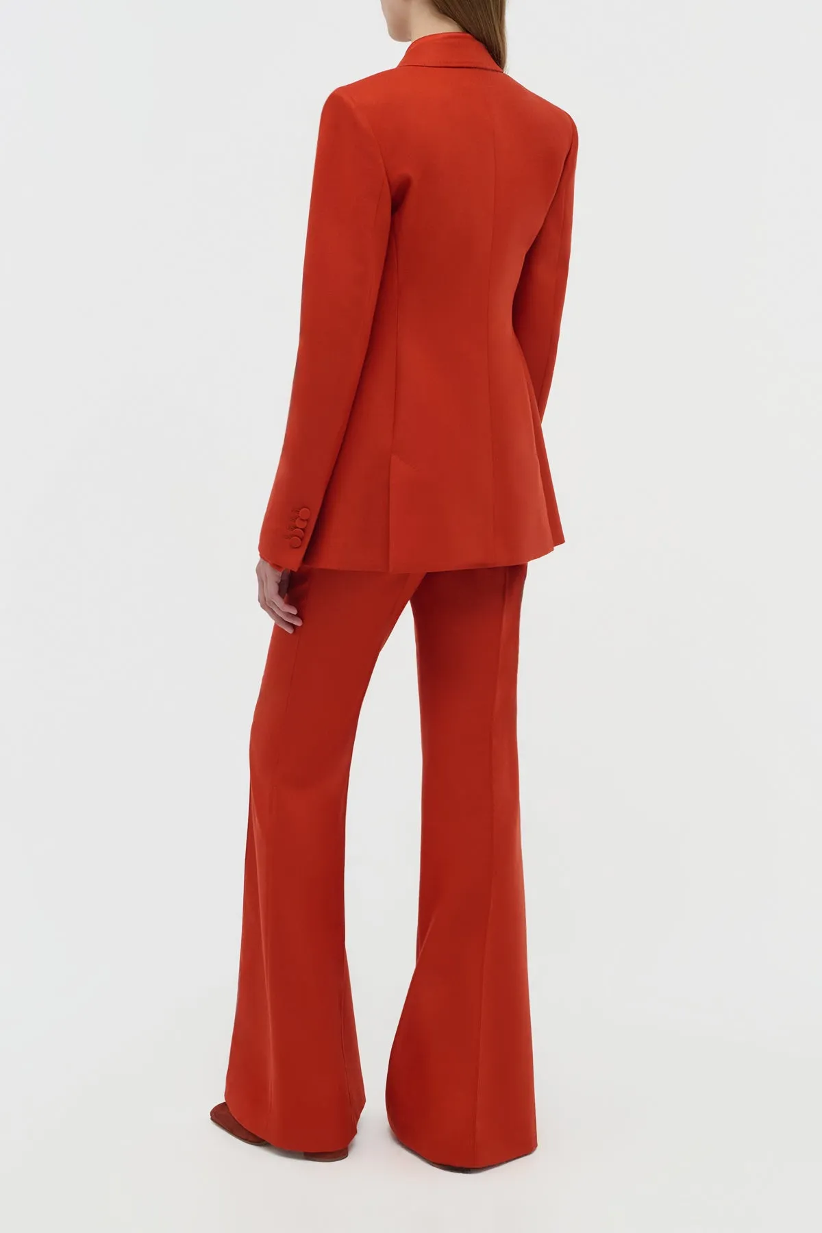 Rhein Flare Pant in Antelope Orange Wool Cashmere Flannel LowMaintenanceFabric Reinforced Shoulders