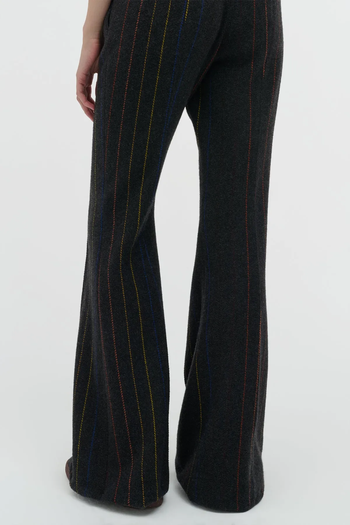 Rhein Flare Pant in Charcoal Multi Pinstripe Wool Cashmere MoistureWicking