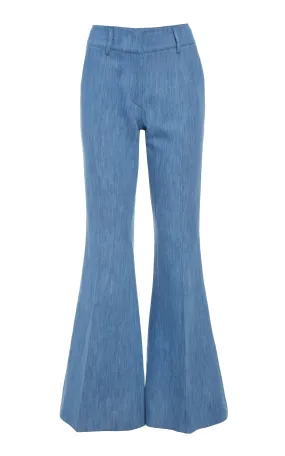 Rhein Flare Pant in Medium Blue Recycled Cotton Linen Denim Tencel Lyocell Fiber VentilatedMeshPaneling