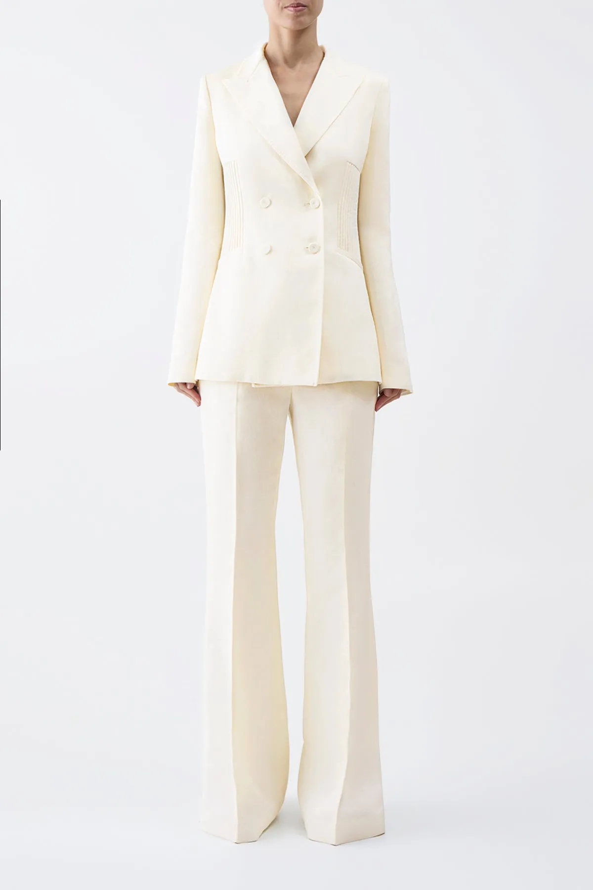 Shape Retention Fabric Rhein Pant in Ivory Textured Linen