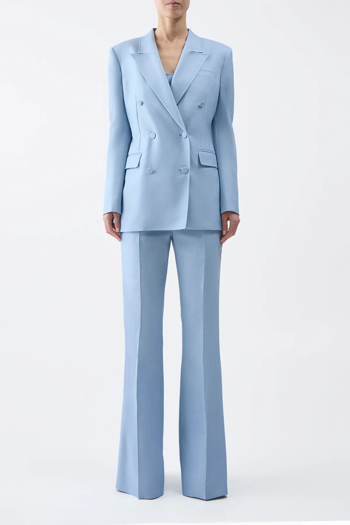 Rhein Pant in Stone Blue Silk Virgin Wool AdjustableClosure
