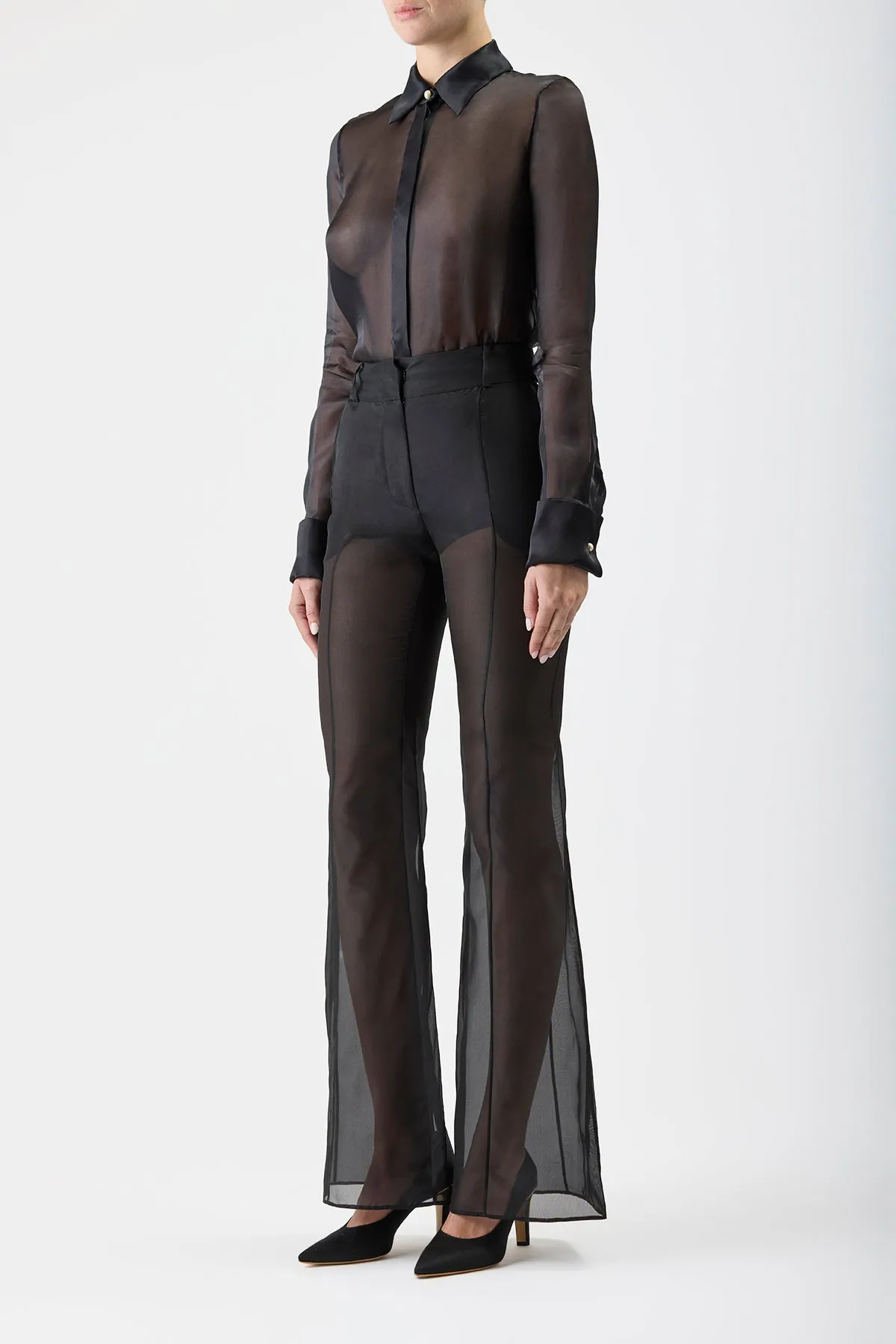 Abrasion Resistant Fabric Rhein Sheer Pant in Black Silk Organza