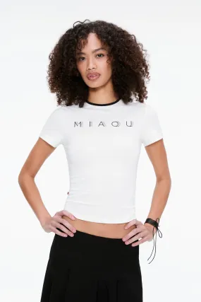 Vintage Shirt NonRestrictive Armholes RHINESTONE MINI TEE - WHITE