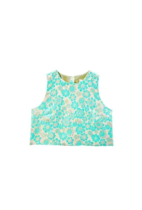 Stretchable Waistband Audrey Top - Aqua Brightline