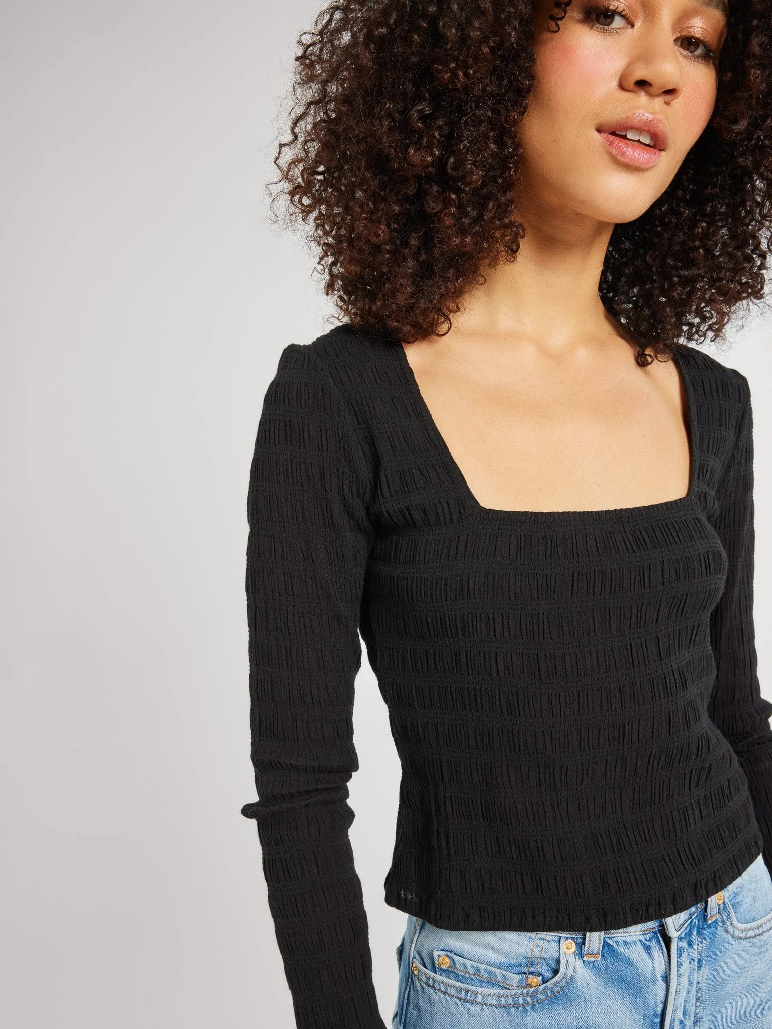 Gracie Top in Black Sandwich Mesh Panel Structure Formal top