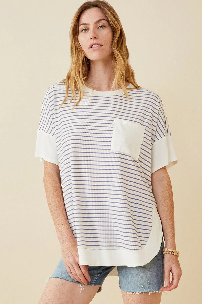 Seamless Construction Design Ribbed Knit Contrast Detail Pocket Tee