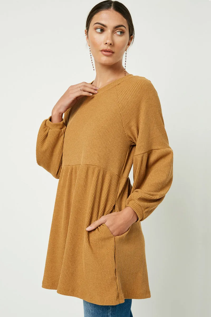 Ribbed Knit Raglan Mini Dress Warm Season