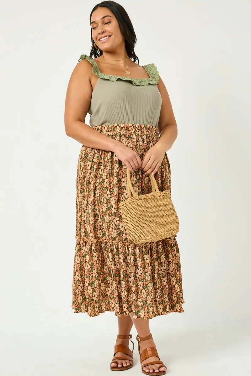 Ribbed Knit Ruffle Lace Trim Tank AdaptiveFitFabric Sheer Overlay Material