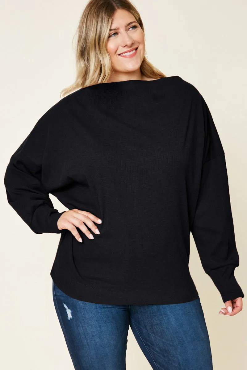Relaxed Design MultiPanelBreathability Ribbed Side-Zip Knit Top